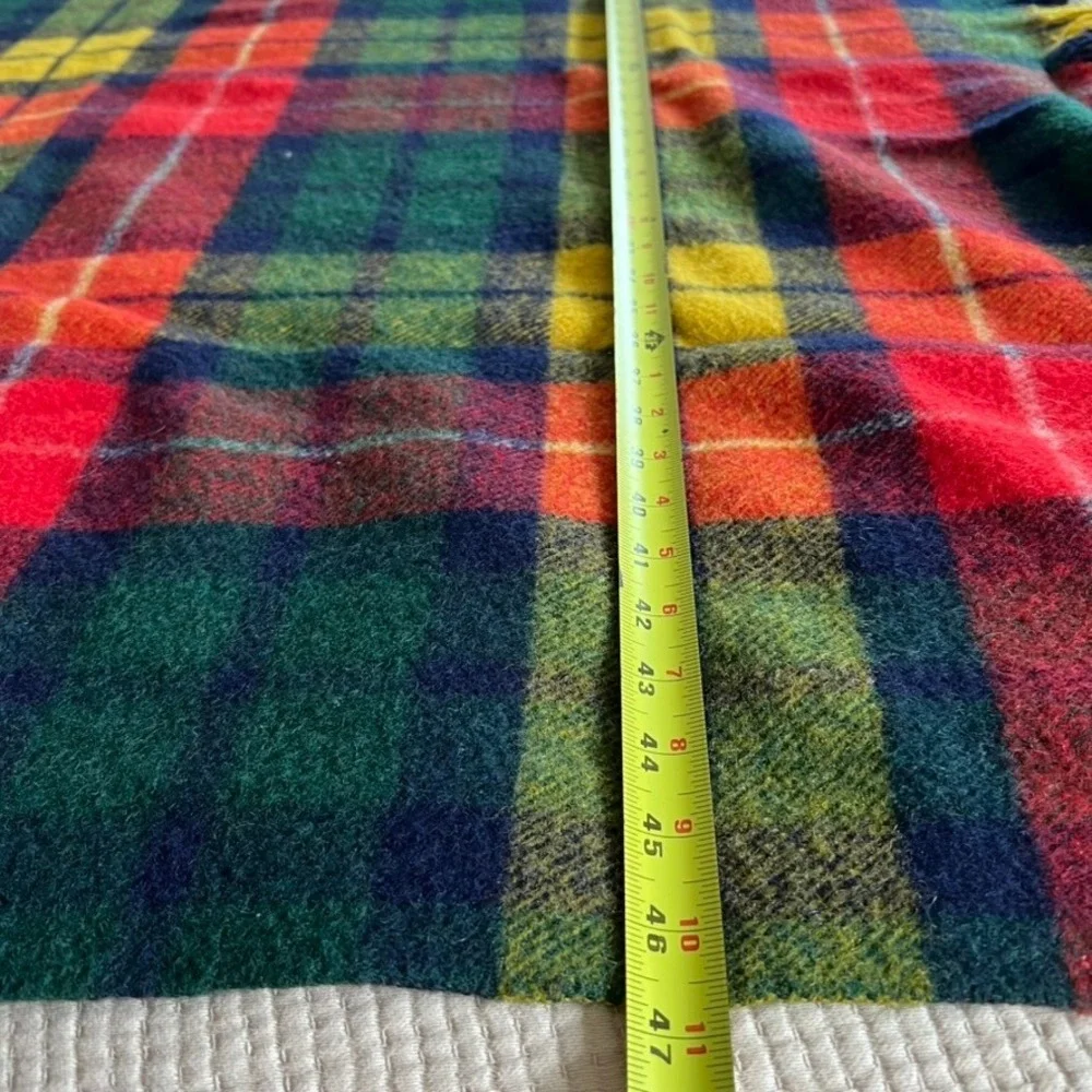 Vintage Tartan Plaid Wool‎ Blanket Throw Fringe Red Green Yellow Blue Cozy 47x50